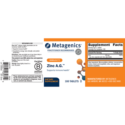 Zinc A.G 20mg - 180 tabs